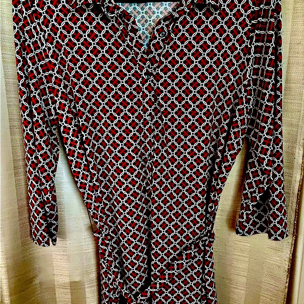 Max Studio shirt dress with belt. Black off white and rust colors. XL.